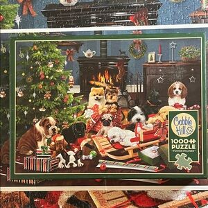 🧩 1000 piece Cobble Hill “Christmas Puppies” with poster. Cute pups! Complete.